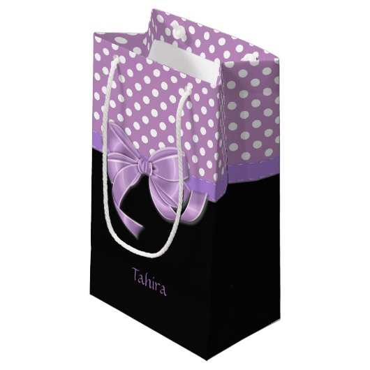 Lavender Ribbon en Polka Dots Klein Cadeauzakje (Voorkant Gekanteld)