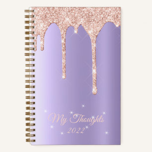 Lavender Roos Gold Drip Glitter Custom Text Diary Notitieboek