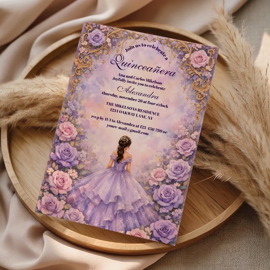 Lavender Rose Fairytale Quinceañera Kaart