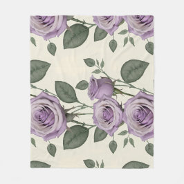 Lavender Roses With Silver And Green Leaves  Fleece Deken
