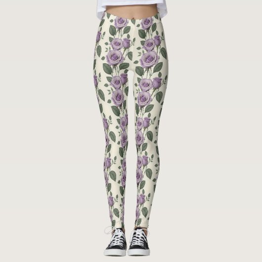 Lavender Roses With Silver And Green Leaves  Leggings (Voorkant)