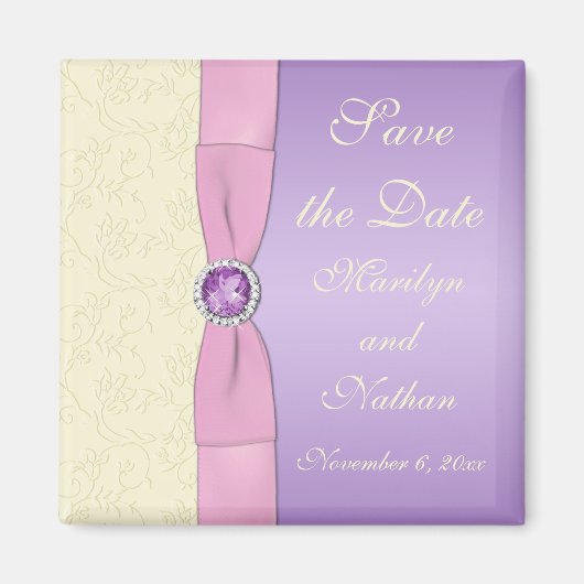 Lavender, Roze en Ivory Wedding Favor Magnet Magneet (Voorkant)