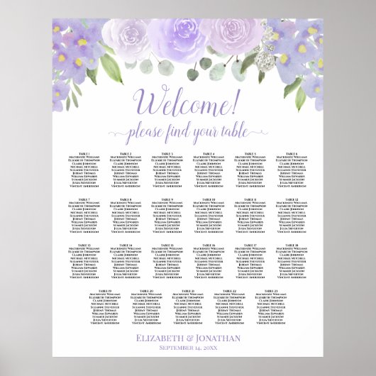 Lavender Rozen 23 Tafel Boho Wedding Seating Chart Poster (Voorkant)