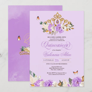 Lavender Rozen Gold Princess Butterfly Quinceañera Kaart
