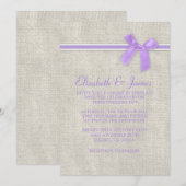 Lavender Rustic Burlap Invitations de mariage (Devant / Derrière)