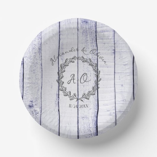 Lavender Rustic Monogram Wedding Paper Bowls Papieren Kommen (Voorkant)