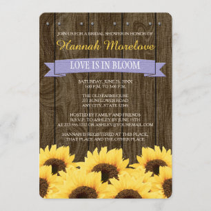 LAVENDER RUSTIC SUNFLOWER BRIDAL SHOWER INVITATION KAART