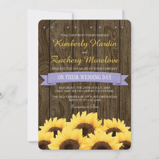 LAVENDER RUSTIC SUNFLOWER WEDDING INVITATION KAART (Voorkant)