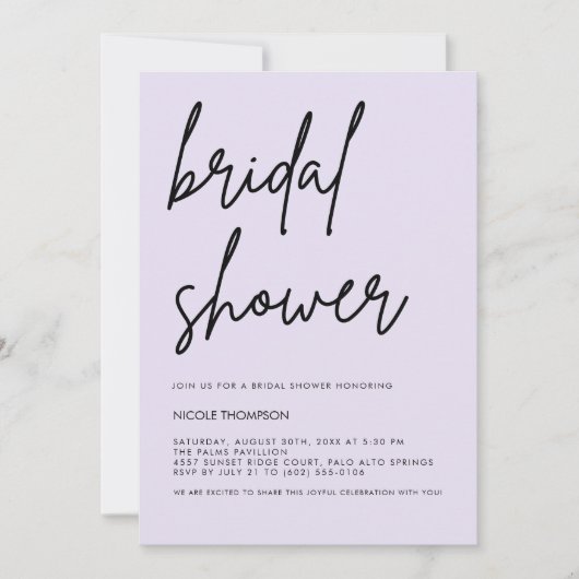Lavender Script Modern Bridal Shower Invitation  (Devant)