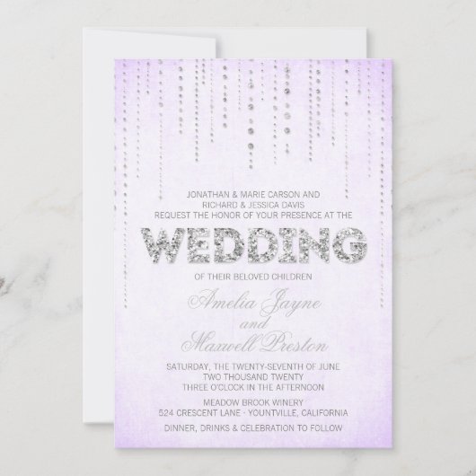 Lavender & Silver Glitter Blik Weddenschap Kaart (Voorkant)