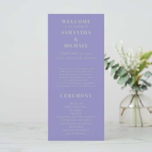 Lavender Silver minimal modern program wedding Menu (Staand voorkant)