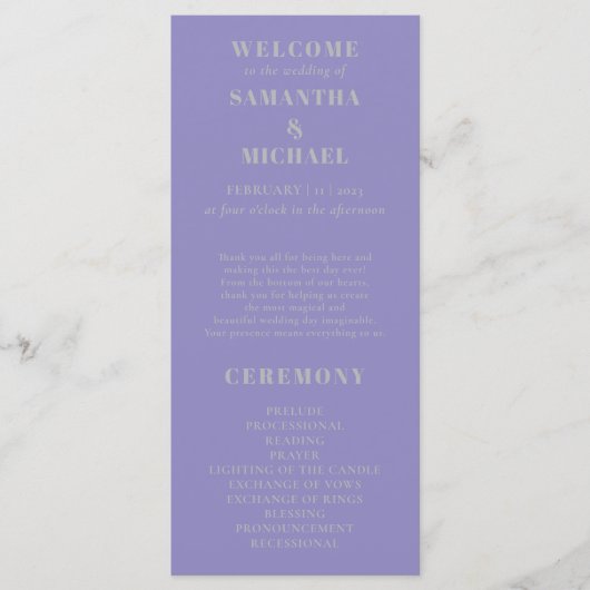 Lavender Silver minimal modern program wedding Menu (Voorkant)