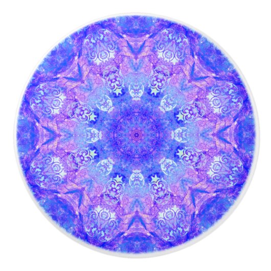 Lavender Sky Blue Paars Sparkle Damask Keramische Knop (Voorkant)