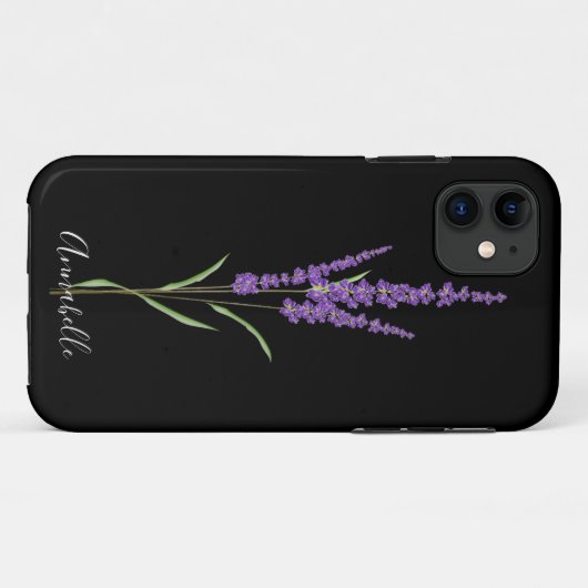 Lavender Stem on Black Persoonlijke iPhone Case (Achterkant (horizontaal))