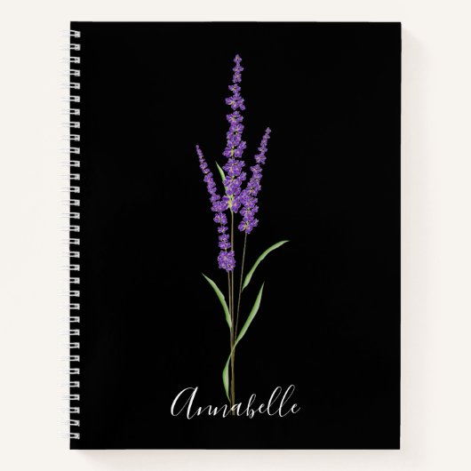 Lavender Stem op Black | Gepersonaliseerd Notitieboek (Voorkant)