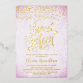 Lavender Sweet 16 Gold Confetti Folie Uitnodiging (Voorkant)