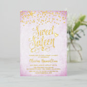 Lavender Sweet 16 Gold Confetti Folie Uitnodiging (Staand Voorkant)