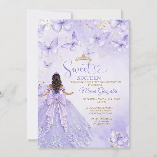 Lavender Sweet 16 Invitation with Butterflies (Devant)