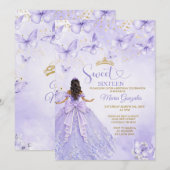 Lavender Sweet 16 Invitation with Butterflies (Devant / Derrière)
