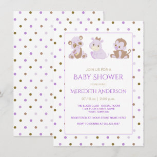 Lavender Tan Paars Polka Dots Baby shower Kaart