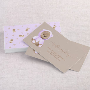 Lavender Teddy Bear Baby shower Gift Registry Visitekaartje