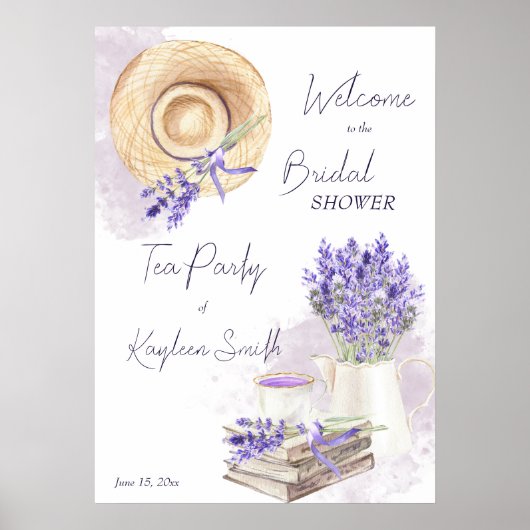 Lavender theeparty bruiloftswelcome bord poster (Voorkant)