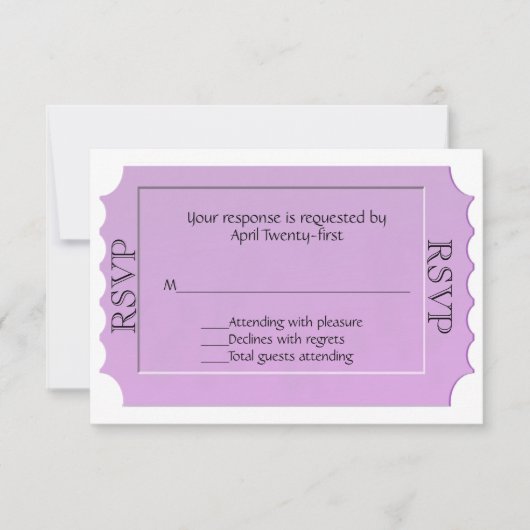 Lavender Ticket Look Carte de réponse RSVP (Devant)
