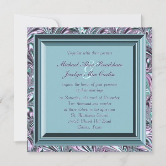 Lavender Turquoise bleu mariage invitations (Dos)