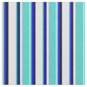 Lavender, Turquoise, Blue & Black Colored Stripes Stof
