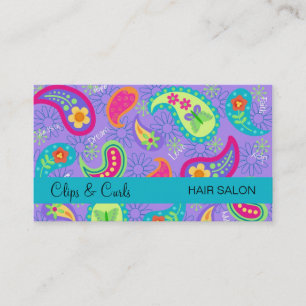 Lavender Turquoise Blue Modern Paisley Pattern Visitekaartje