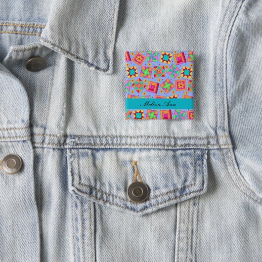 Lavender Turquoise Patchwork Quilt Nom Badge (En situation)