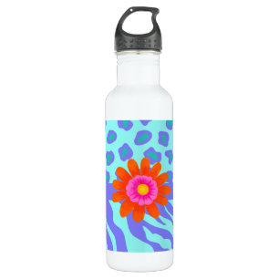 Lavender & Turquoise Zebra & Cheetah Oranje Flower Waterfles
