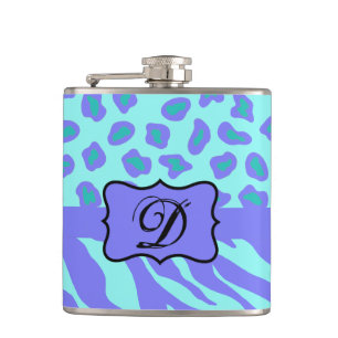 Lavender Turquoise Zebra Leopard Monogram Initiaal Heupfles