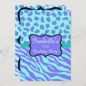Lavender Turquoise Zebra Leopard Skin Quinceañera Kaart (Voorkant / Achterkant)