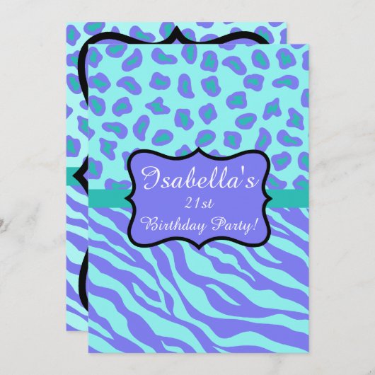 Lavender Turquoise Zebra Leopard Skin Quinceañera Kaart (Voorkant / Achterkant)