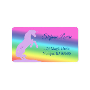 Lavender Unicorn Silhouette (regenboog/personalise Etiket