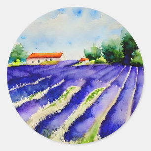 Lavender-velden Landschap Ronde Sticker