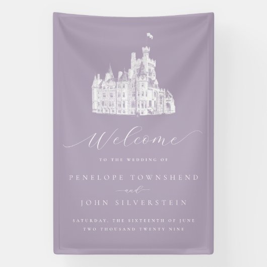 Lavender Vintage Castle Wedding Welcome Spandoek (Verticaal)