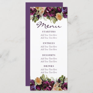 Lavender Vintage Floral Elegant Wedding Menu