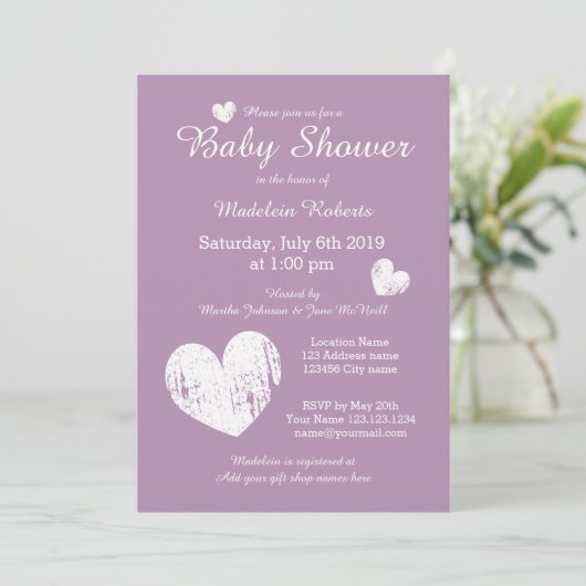 Lavender violet bébé invitation pour fille (Debout devant)