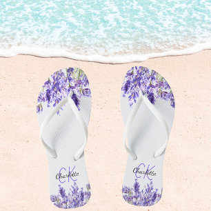 Lavender violet bloemen monogram teenslippers