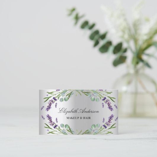 Lavender violet eucalyptus greenery Silver QR-code Visitekaartje (Staand voorkant)