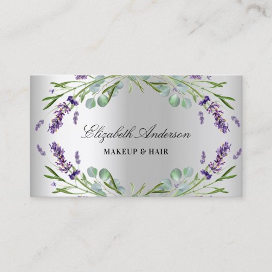 Lavender violet eucalyptus greenery Silver QR-code Visitekaartje (Voorkant)