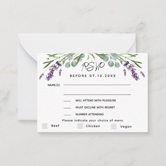 Lavender violet menu mariage QR réponse RSVP (Devant)