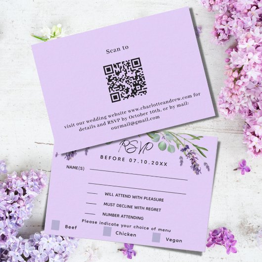 Lavender violet menu mariage QR réponse RSVP