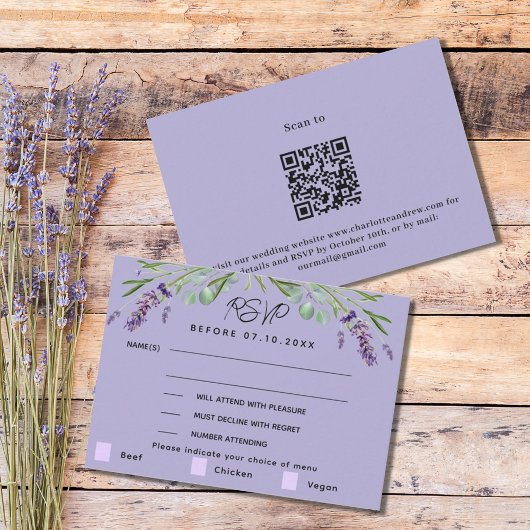 Lavender violet menu mariage QR réponse RSVP