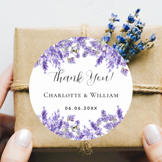 Lavender violet wedding thank you ronde sticker