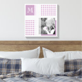 Lavender Voeg je foto Gingham Modern Monogram toe Canvas Afdruk (Insitu (Slaapkamer))