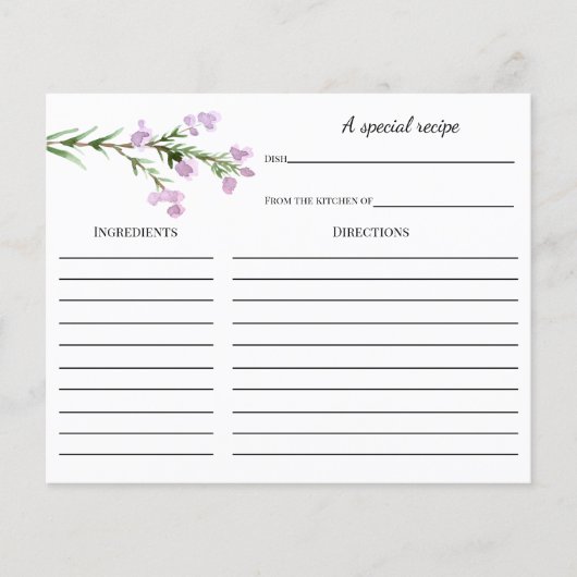 Lavender Vrijgezellenfeest Recipcard (Voorkant)
