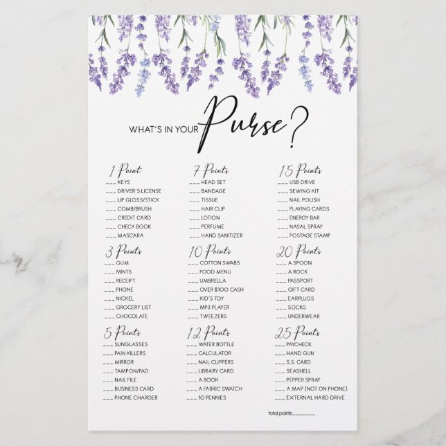 Lavender wat er in je Purse Game zit (Voorkant)